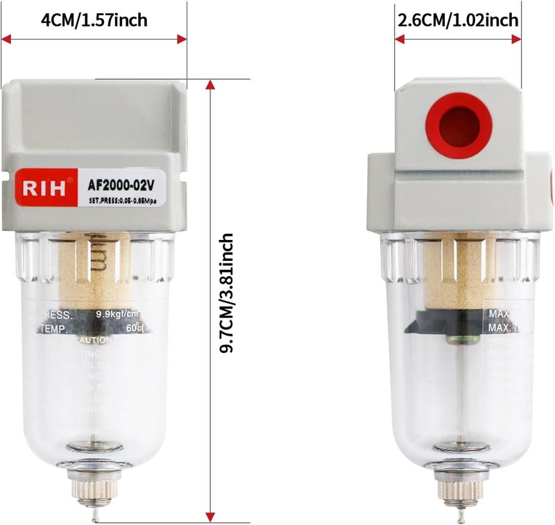 RH 1/4" NPT Air Dryer for Compressor, Air compressor water separator,air compressor filter,AF2000-02 Manual Drain,5 Micron Brass Element, Poly Bowl 0-150 psi 5μm - Image 1